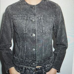 Zara black and silver crystal studded Denim Jacket- nwt